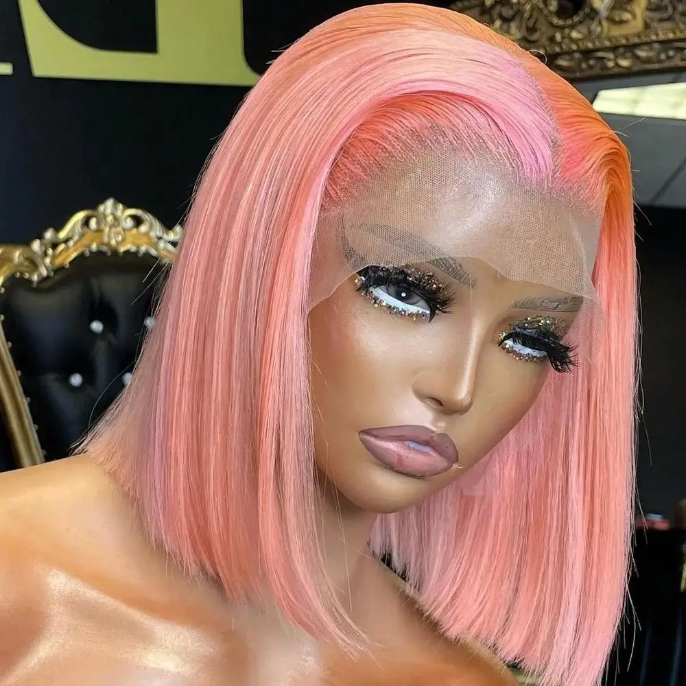

Pink Bob Straight Lace Front Wig Human Hair 13X4 HD Lace Front Wigs Human Hair 180 Density Short Bob Frontal Wigs for Women