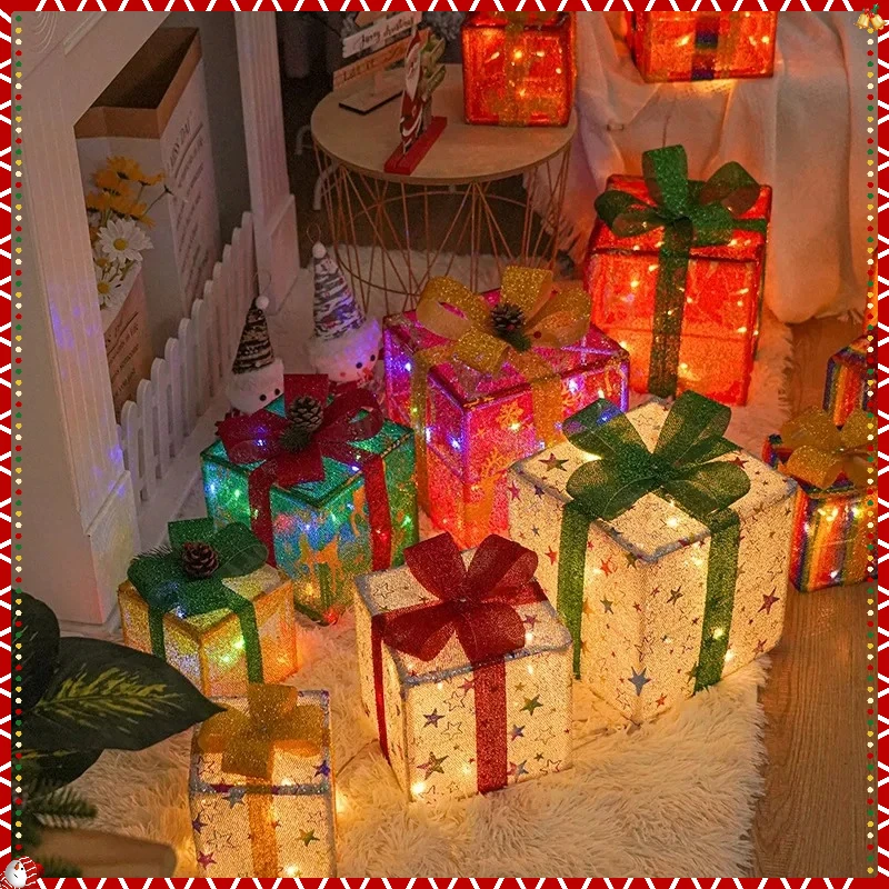 

3PC Christmas Gift Box Glowing Gift Box Lighting Christmas Tree Decoration Home Shopping Center Christmas Atmosphere Decoration