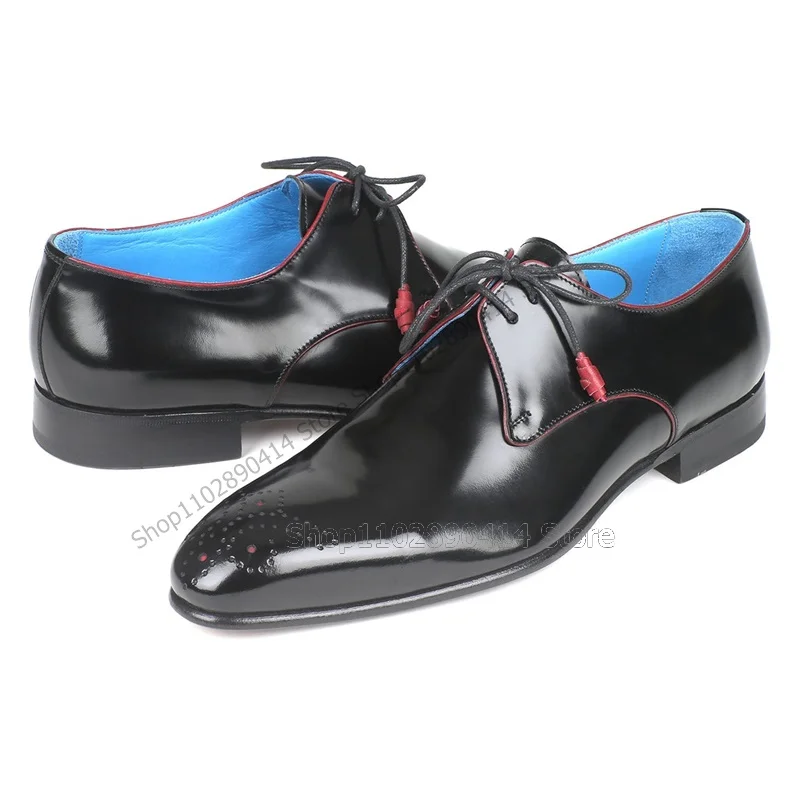 Zapatos Derby transpirables con punta cuadrada para hombre, zapatos de vestir con cordones, lujosos, hechos a mano, para fiesta y oficina, color negro