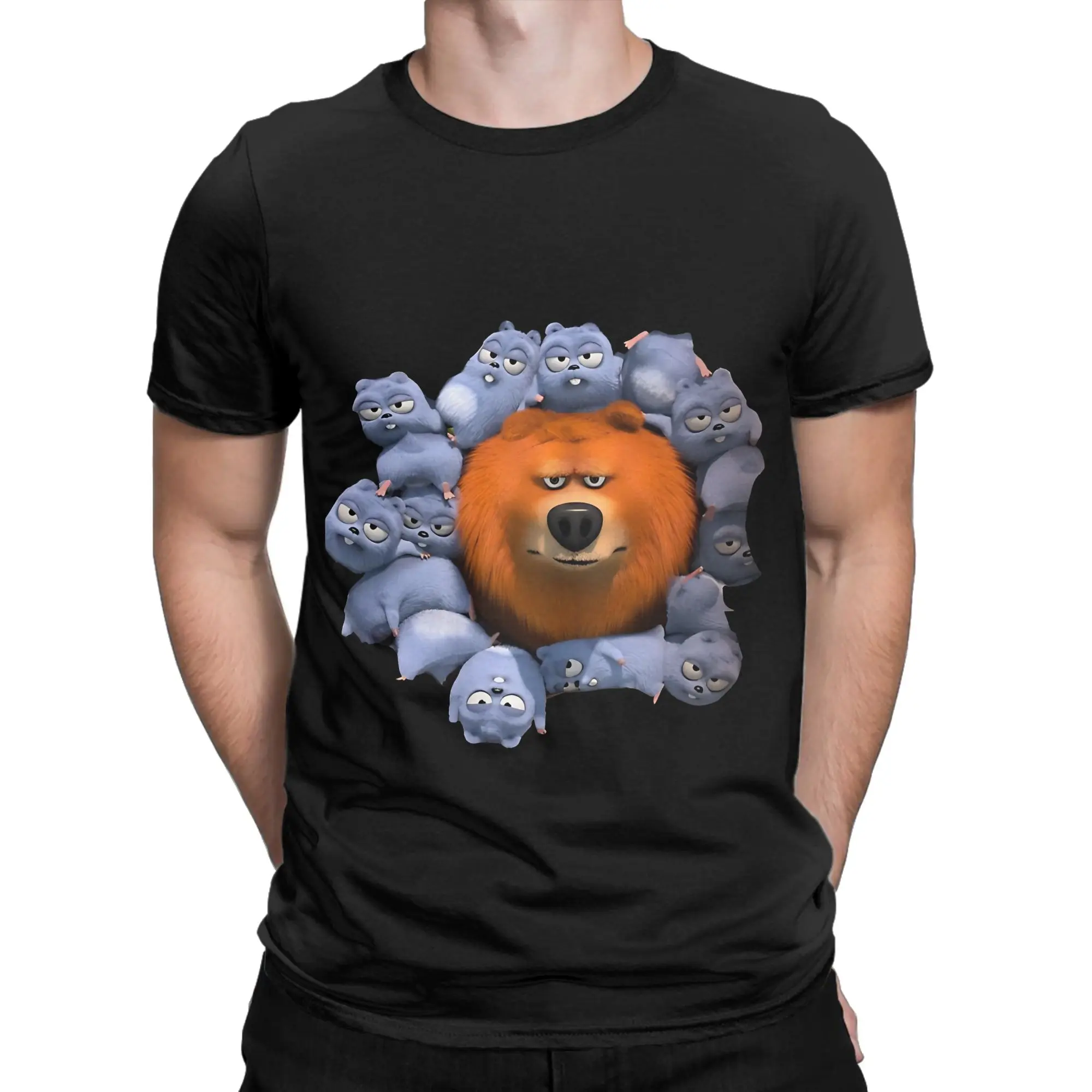 A gift for kids and adult funny gift for Funny Graphic 100% Cotton T-Shirt Grizzy and the Lemmings Tops Tees For Men