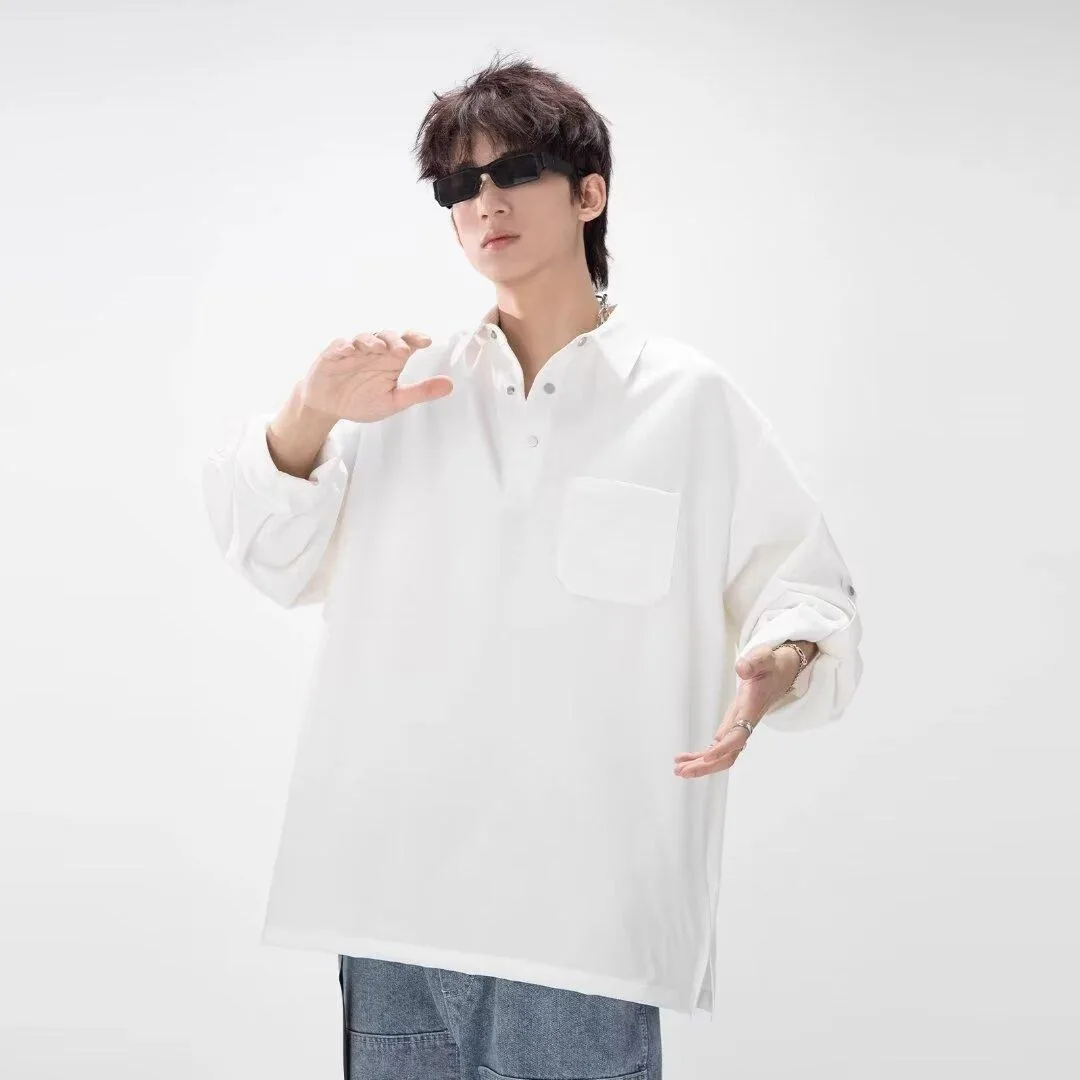 Man Long Sleeved Shirt Clever New Chaopai Self-control Shirt Pocket Decorative Feeling Pi Shuai Design Loose Fitting Lovers Tops