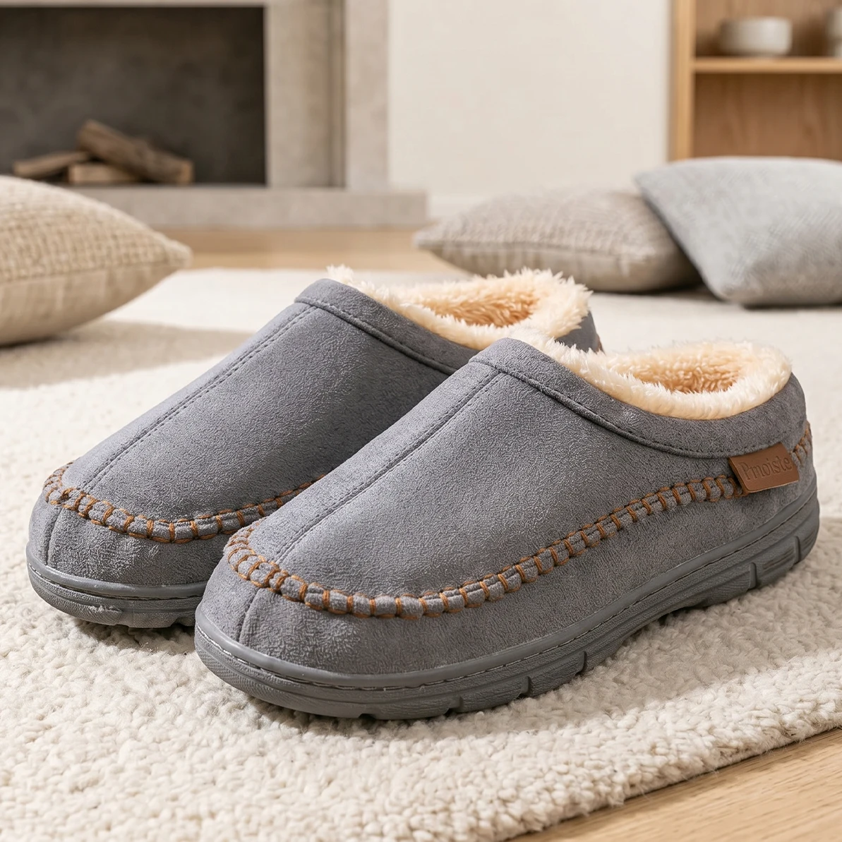 

Men's winter suede slippers are soft, comfortable, and warm, with strong warmth in the living room. One foot indoor shoes