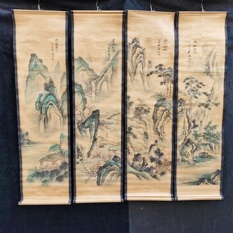 

Old Chinese Four screens calligraphy painting scroll "Zhang Daqian landscape"