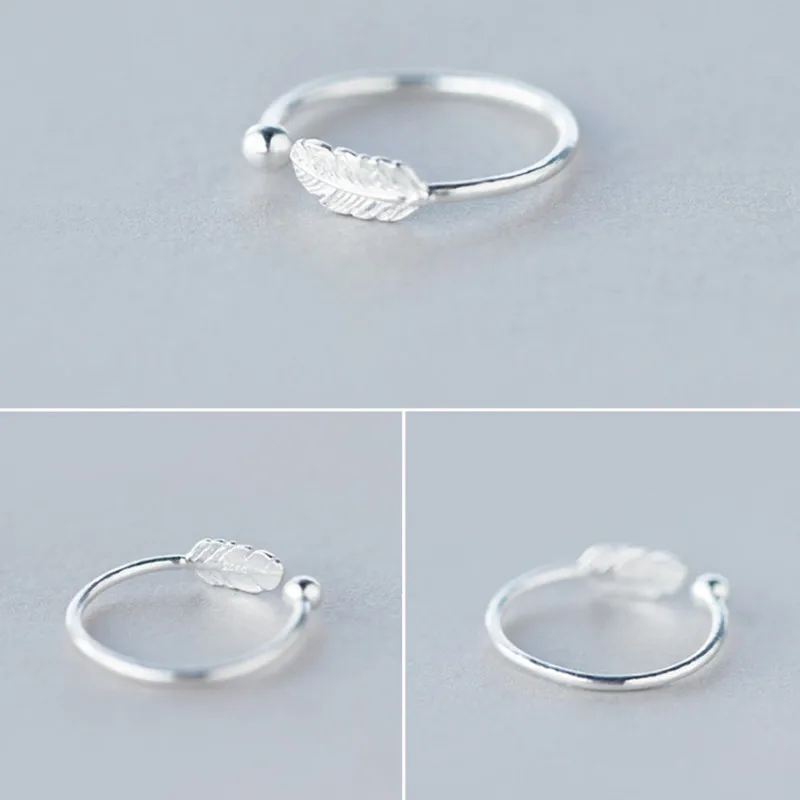 Buyee 925 Sterling Silver Fashion Ring Finger Light White Simple Open Ring for Women Men Trend Feather Fine Jewelry Circle