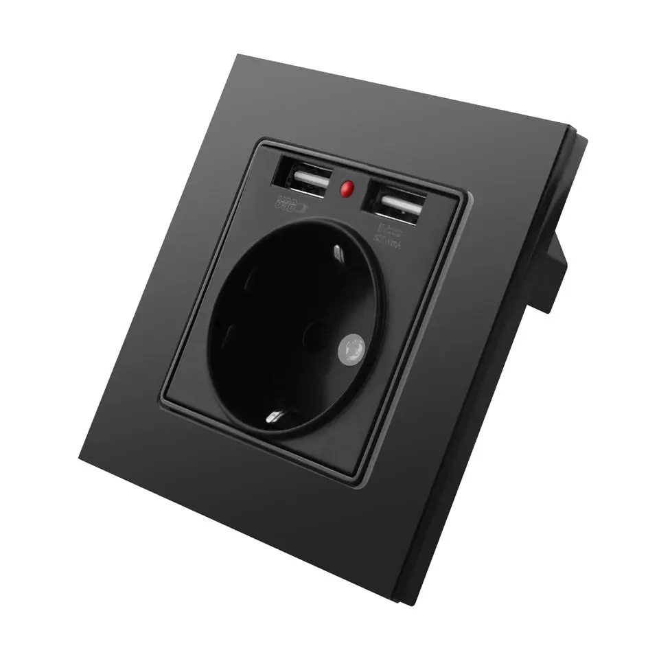 5PCS 2023 New EU Standard Home Dual USB Power Charge Socket 16A Rated Current Wall Electrical Socket