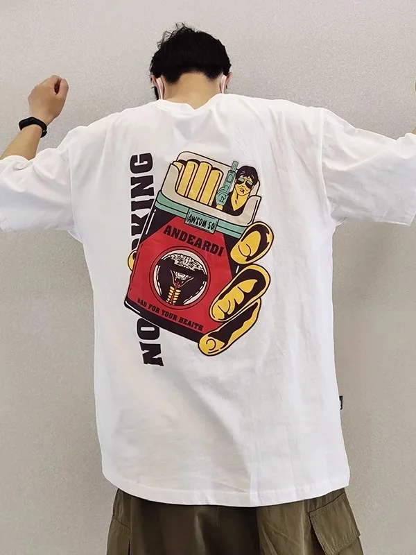 

Высококачественная, большая, свободная футболка из чистого хлопка с принтом в стиле трендовой уличной моды, универсальная...