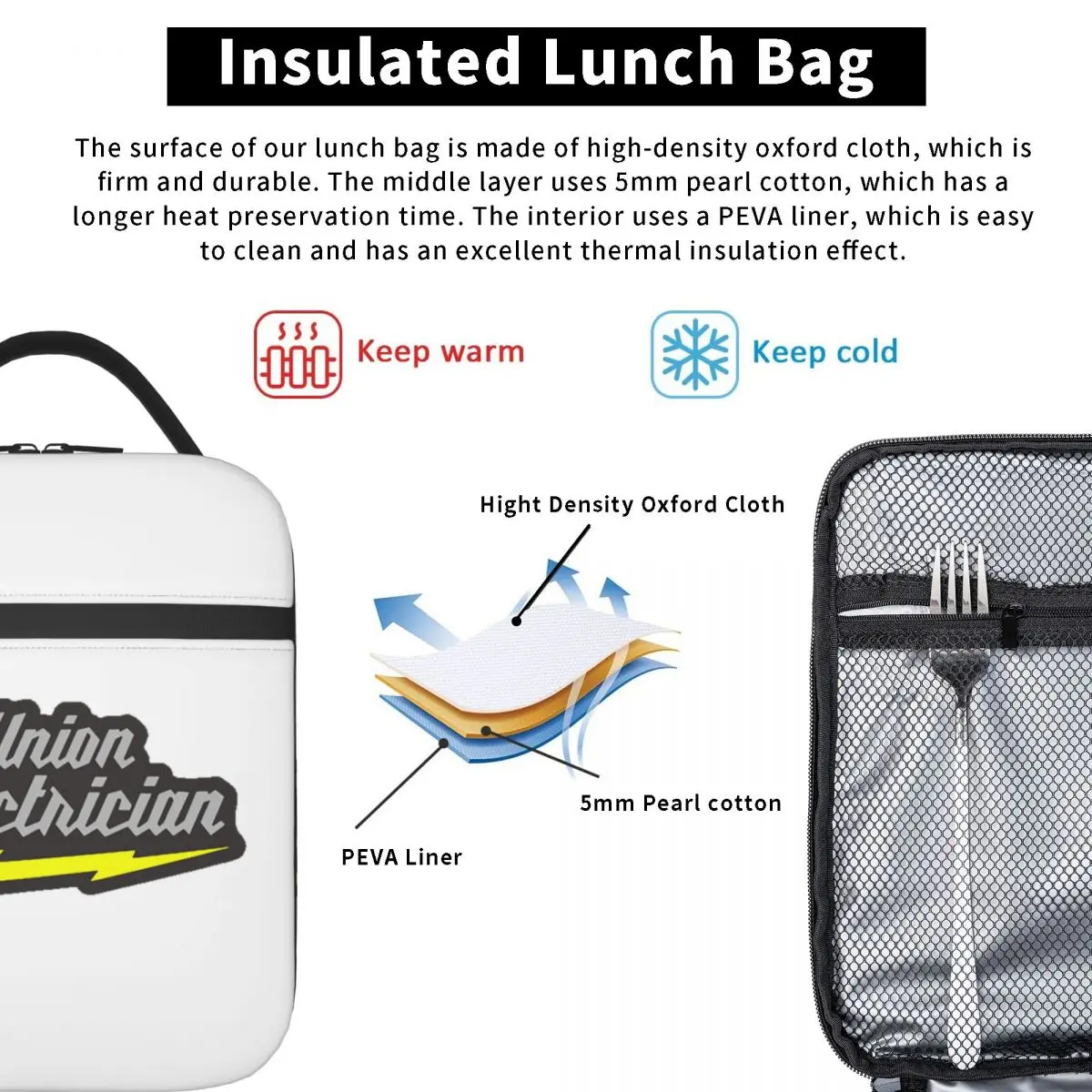Union Electrician Insulated Lunch Bag for Women Children Portable Food Boxes Thermal Lunch Box Tote