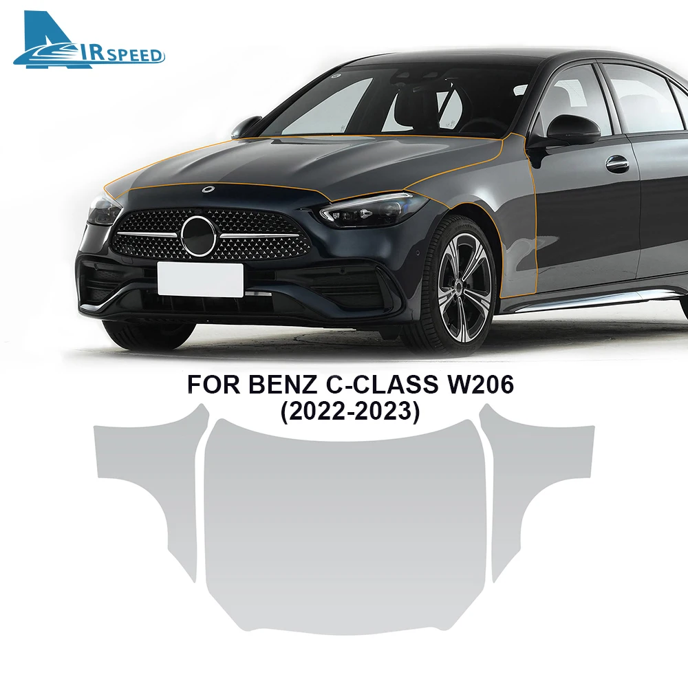 For Mercedes Benz C Class W206 2022 2023 Car Engine Door Fender Rear Invisible Transparent Trim Sticker Tpu Anti-collision Strip