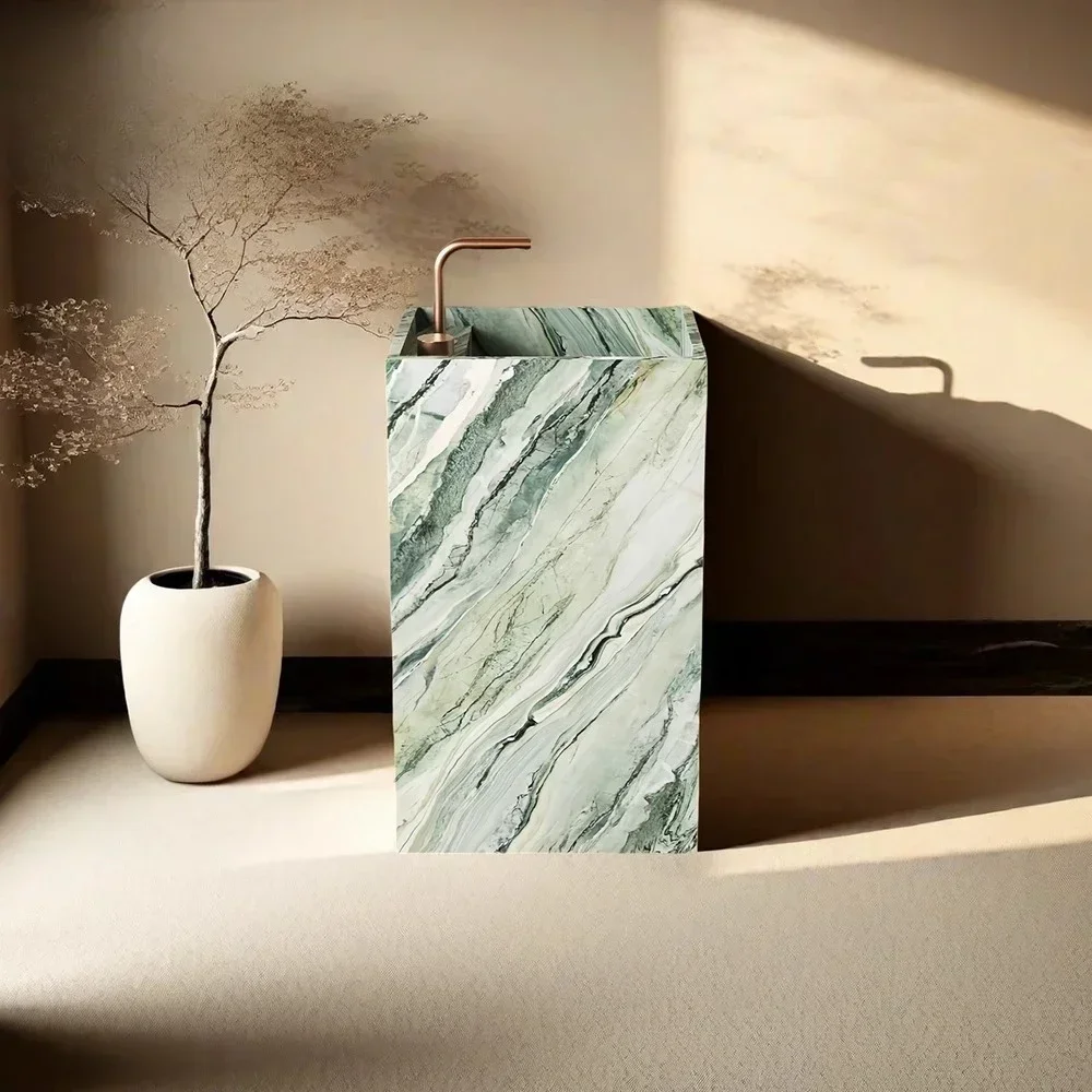 Mediterranean green smoke, green marble,slate from floor to ceiling, outdoor balcony, column, basin, domestic swimming pool sink