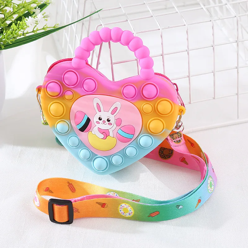 1pc Heart Cute Rabbit Silicone Shoulder Bag, Jelly Storage Bag Pop Bubble Purse, Coin Purse For Girls, Ideal choice for Gifts