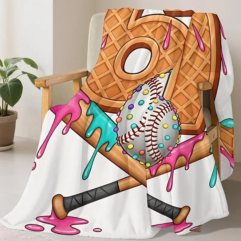 Baseball 67 Waffle Flannel Blanket Colorful Drip Pattern Decorative Throw For Sofa Bed Living Room Home Decor Sporty Atmosphere