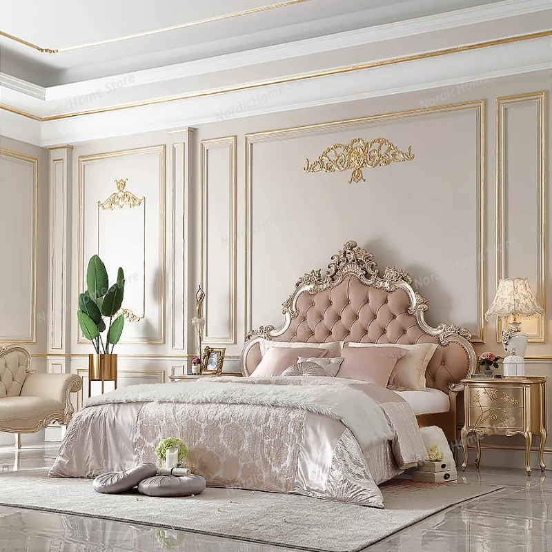 Decoration European Double Bed Design Unique White Camping Double Bed Luxury Wooden Pliable Cama Queen Size Home Furniture