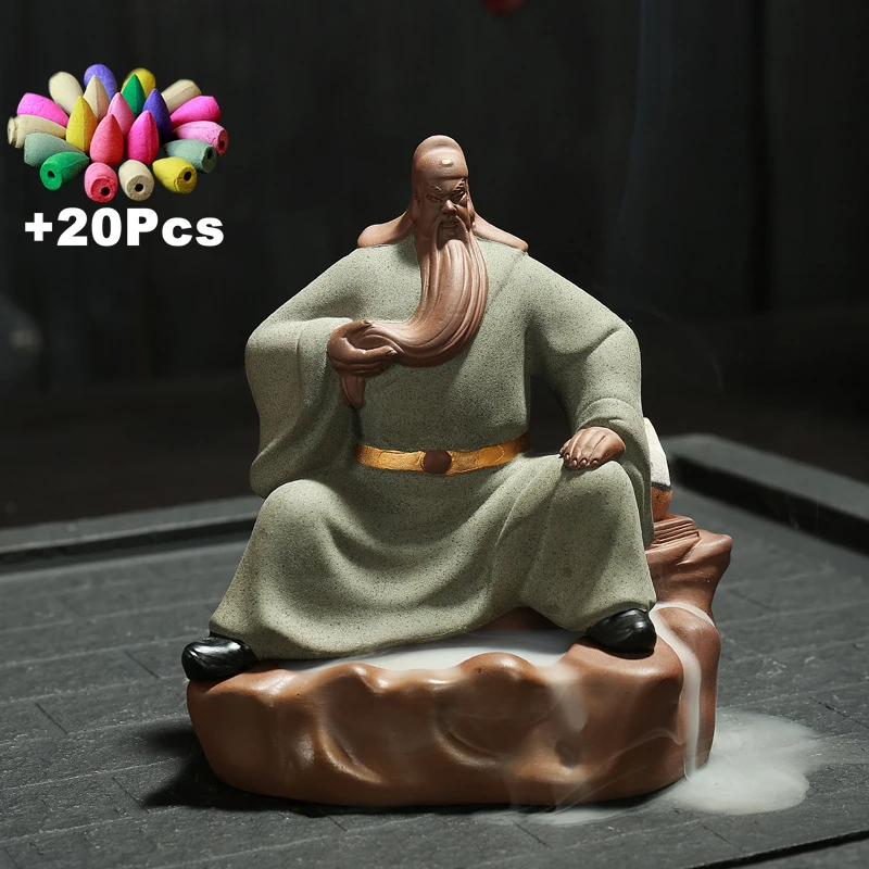 Incense Cones Handmade Backflow Home Decorations Guan Gong Figurine Feng Shui Ornaments Mini Landscape