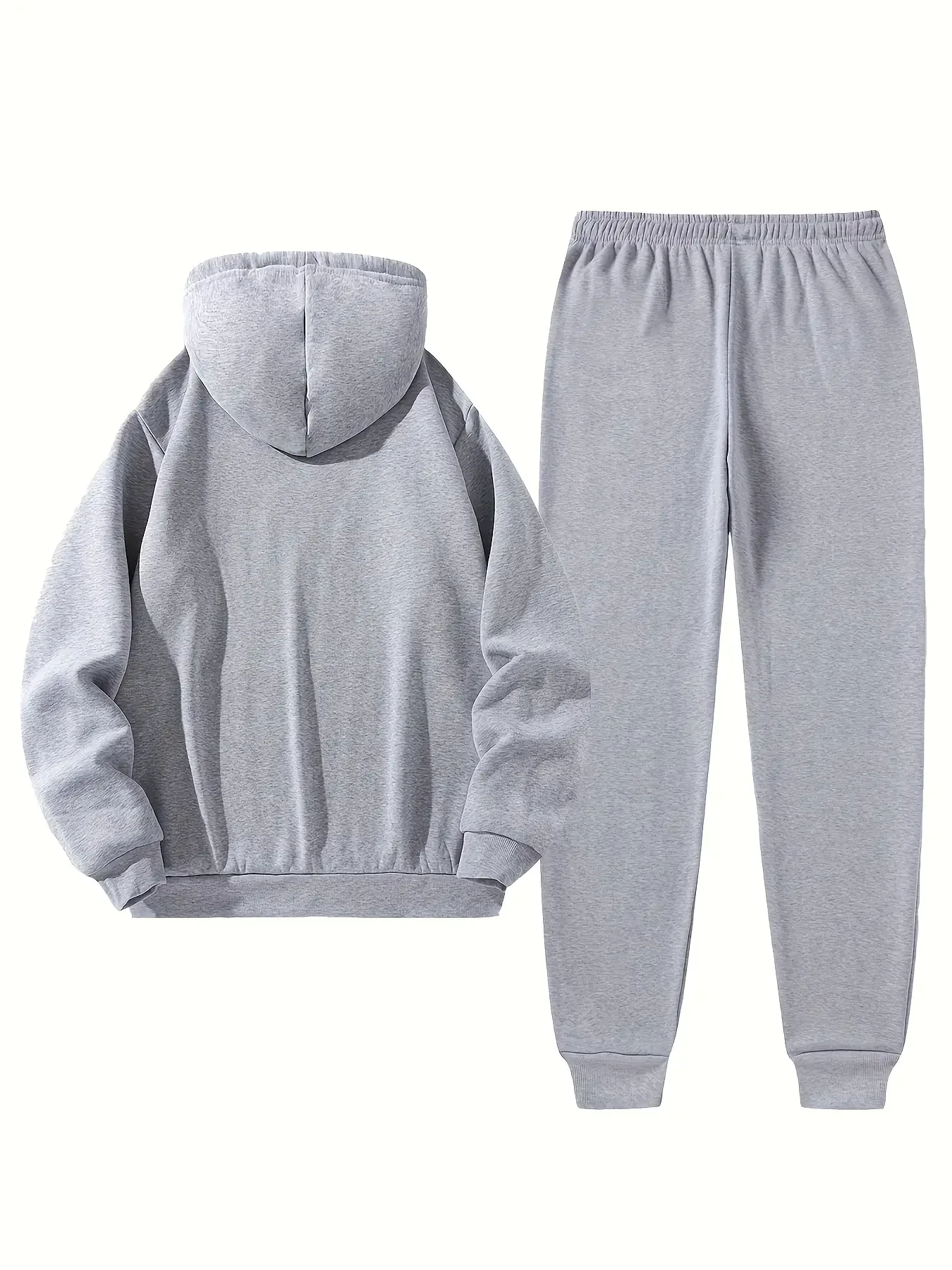 Ensemble sweat à capuche et pantalon de sport deux pièces pour hommes, gris avec logo noir, tissu non extensible, style régulier, poche, suitab