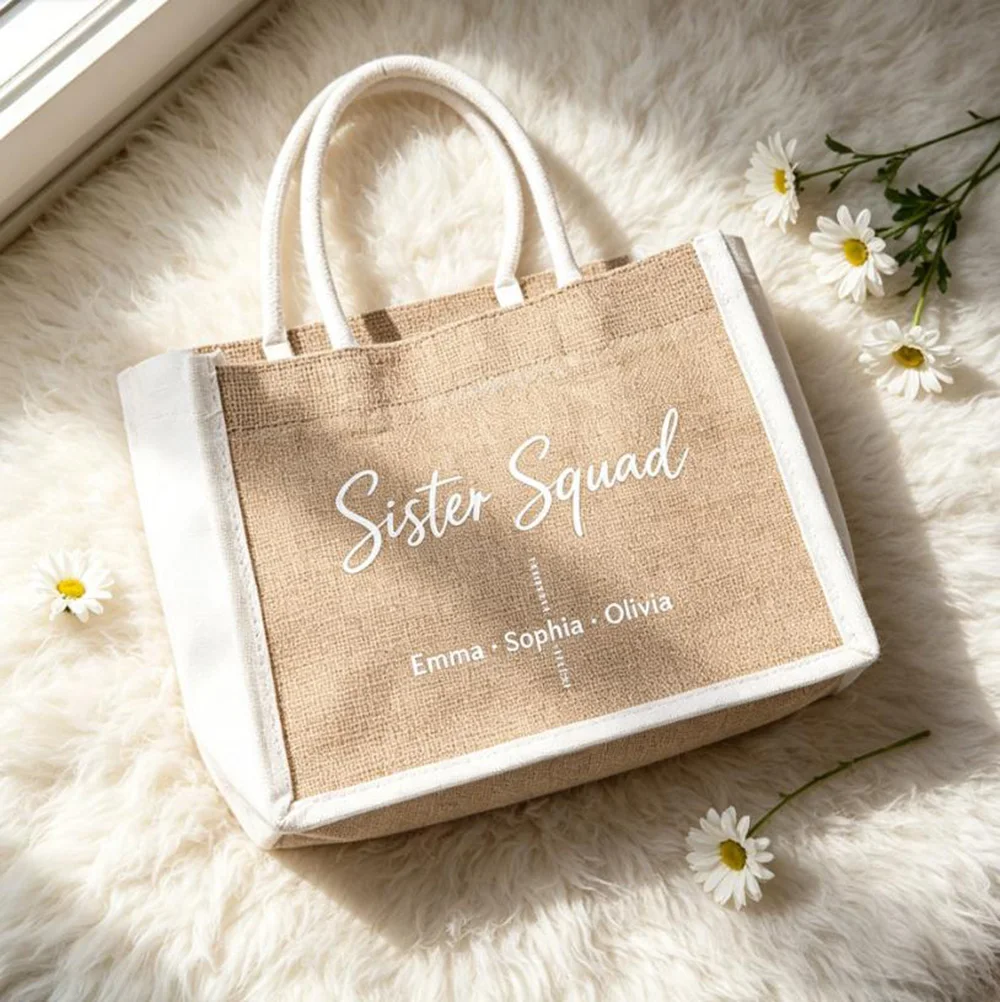 

Eco Friendly Linen Tote With White Sides Custom Print Thank You For Being Our Guest Wedding Favor Tote Bag