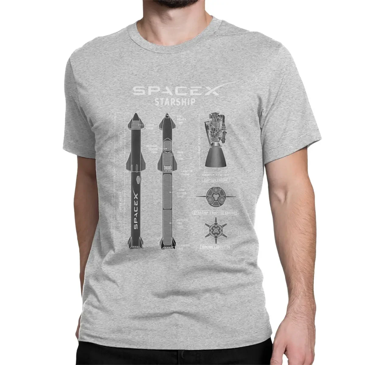 SpaceX Starship Blueprint Hot sale outfits Men 100% Cotton Clothing fashion Round neck manga streetweat harajuku summer lnformal