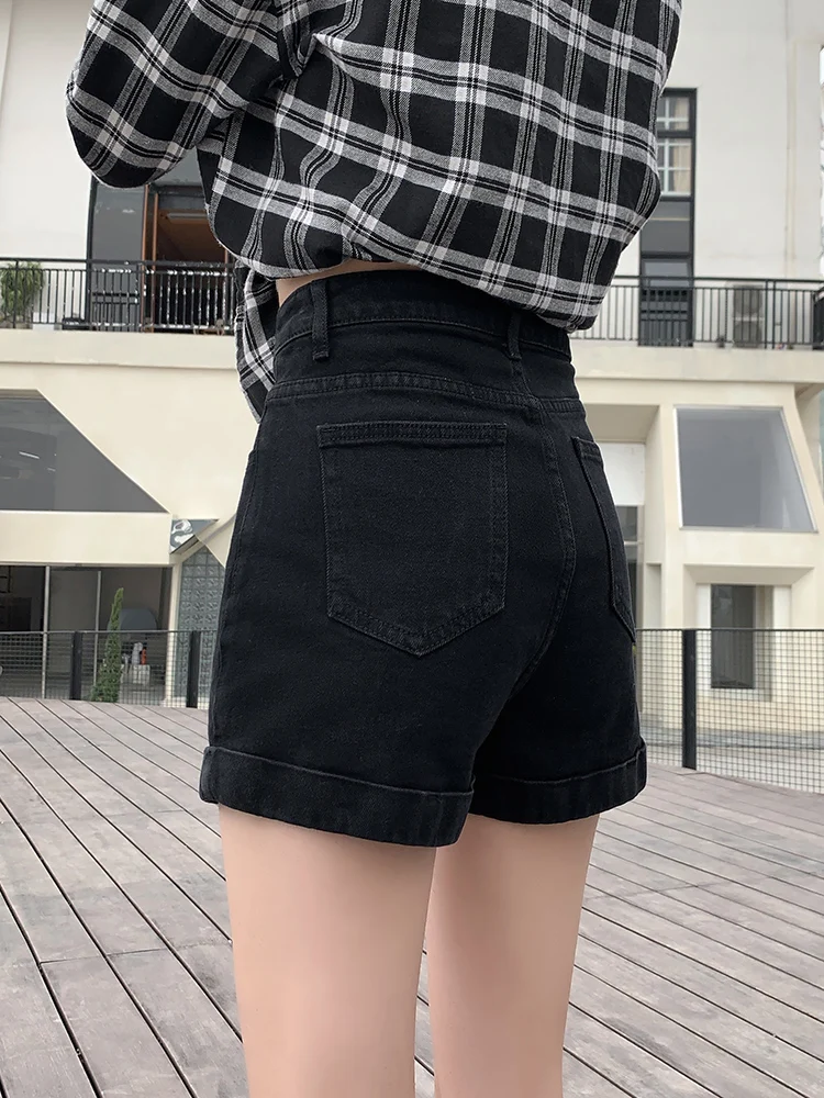 

High Waist A-Line Short Jeans Women's Summer New Loose Wide Leg Thin Black Hot Pants Trendy Ins Short Shorts Deep Blue