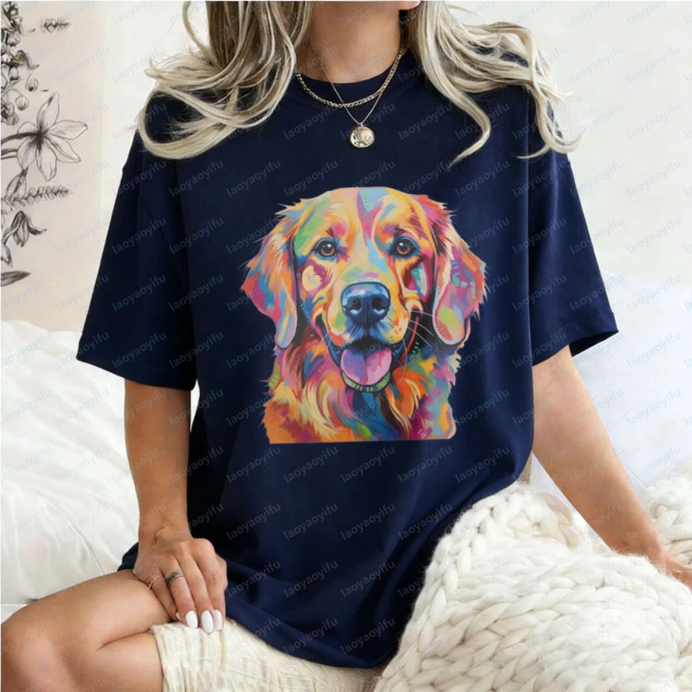 Golden Retriever Baumwoll-T-Shirt für Frauen Kawaii Hunde-Grafik-Tee Haustierliebhaber Casual Oberteil Geschenk für Hundemama und Hundepapa Weiches T-Shirt für Tierbesitzer – Detail 8