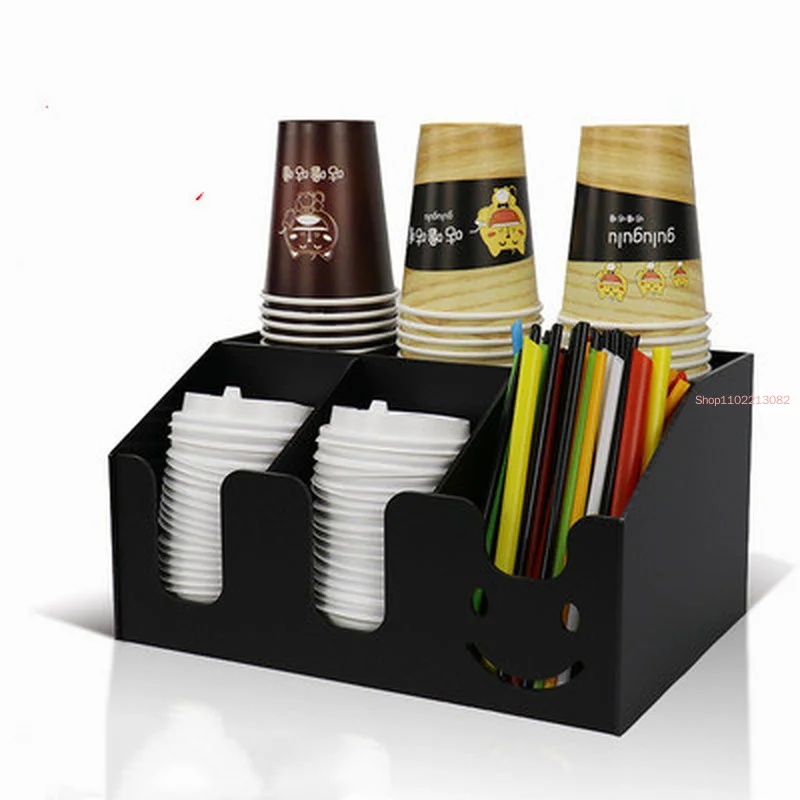 

Black Acrylic Cup Holder Multi-compartment Storage Rack Straw Box Coffee Milk Tea Shop Container Home Decor