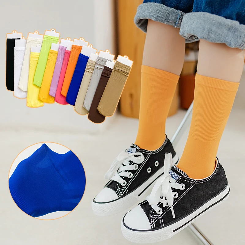 Spring Summer Candy Color Medium Tube Ice Long Socks Silk Princess Girls Over The Knee High Sock Infant Baby Kids Cute Stockings