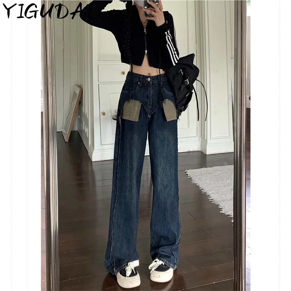 

Y2k Blue Jeans Woman High Waist Female Clothing Vintage Clothes Women's Pants Streetwear Denim Korean Fashion Straight Leg Jeans