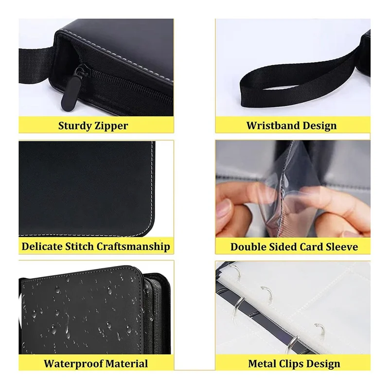 مجلد بطاقات التداول الموصى به للغاية 900 جيوب 9 جيوب مجموعة بطاقات للعبة/كرة القدم/بطاقة البيسبول باللون الأسود #2