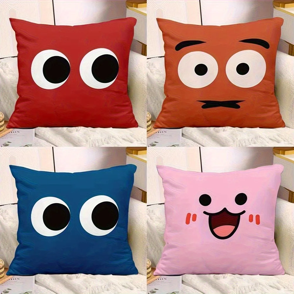 

1PC 2D Flat Cute Cartoon Expression Throw Pillow Covers Home Decor Cushion Cases No Pillow Core Unreal Embroidery