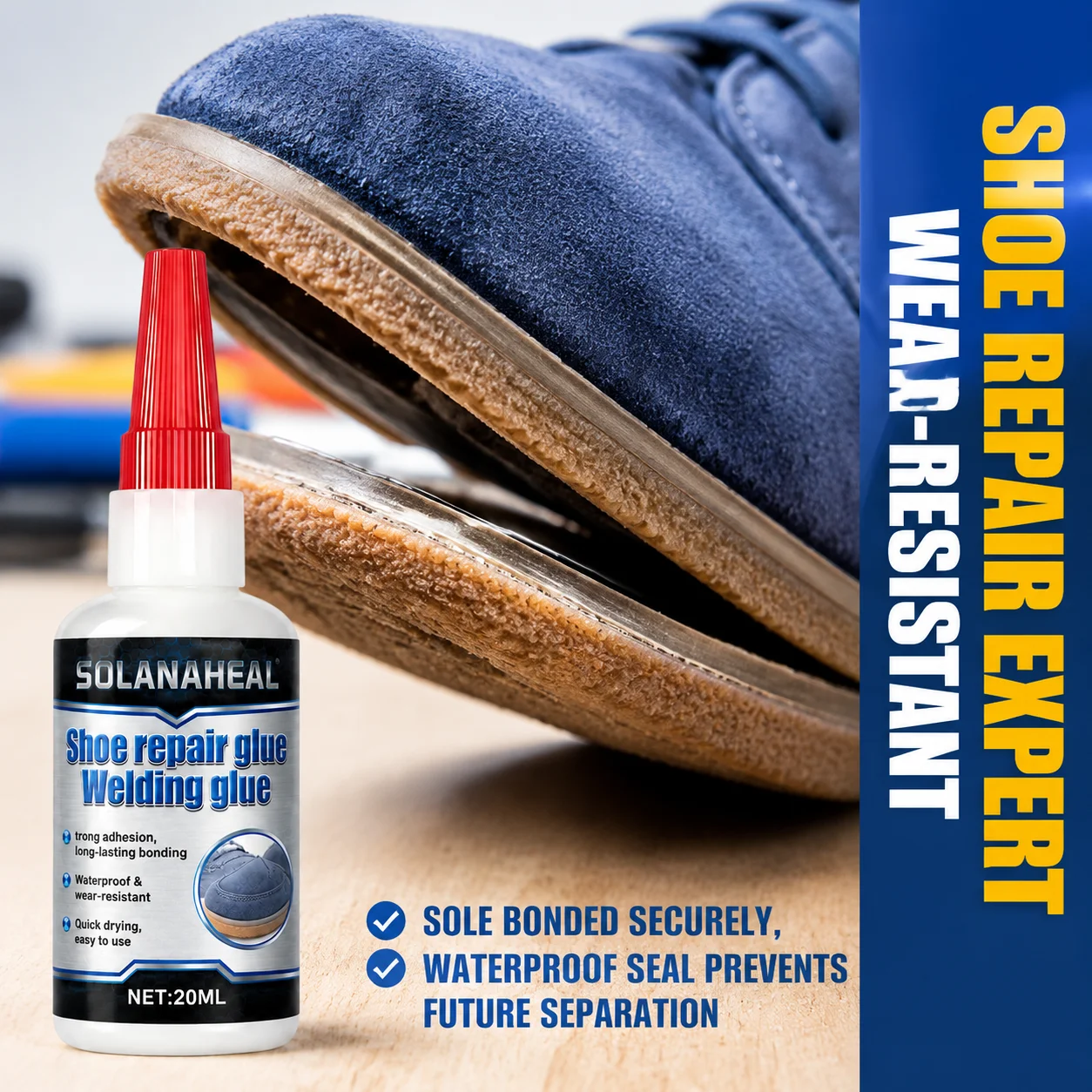 Shoe Repair Glue, Waterproof & Wear-Resistant Adhesive for Sneakers & Footwear
