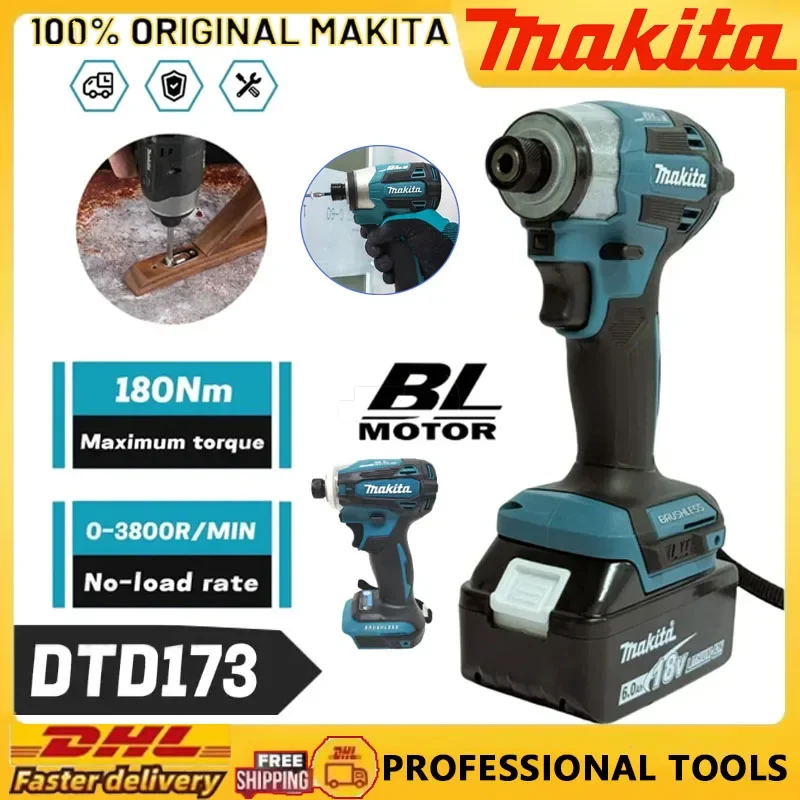 

Дрель Makita по дереву/болту/Т-режим для Makita 18 В DTD173, 1800 об/мин, беспроводной ударный шуруповерт, 180 Нм, бесщеточный двигатель, электрический