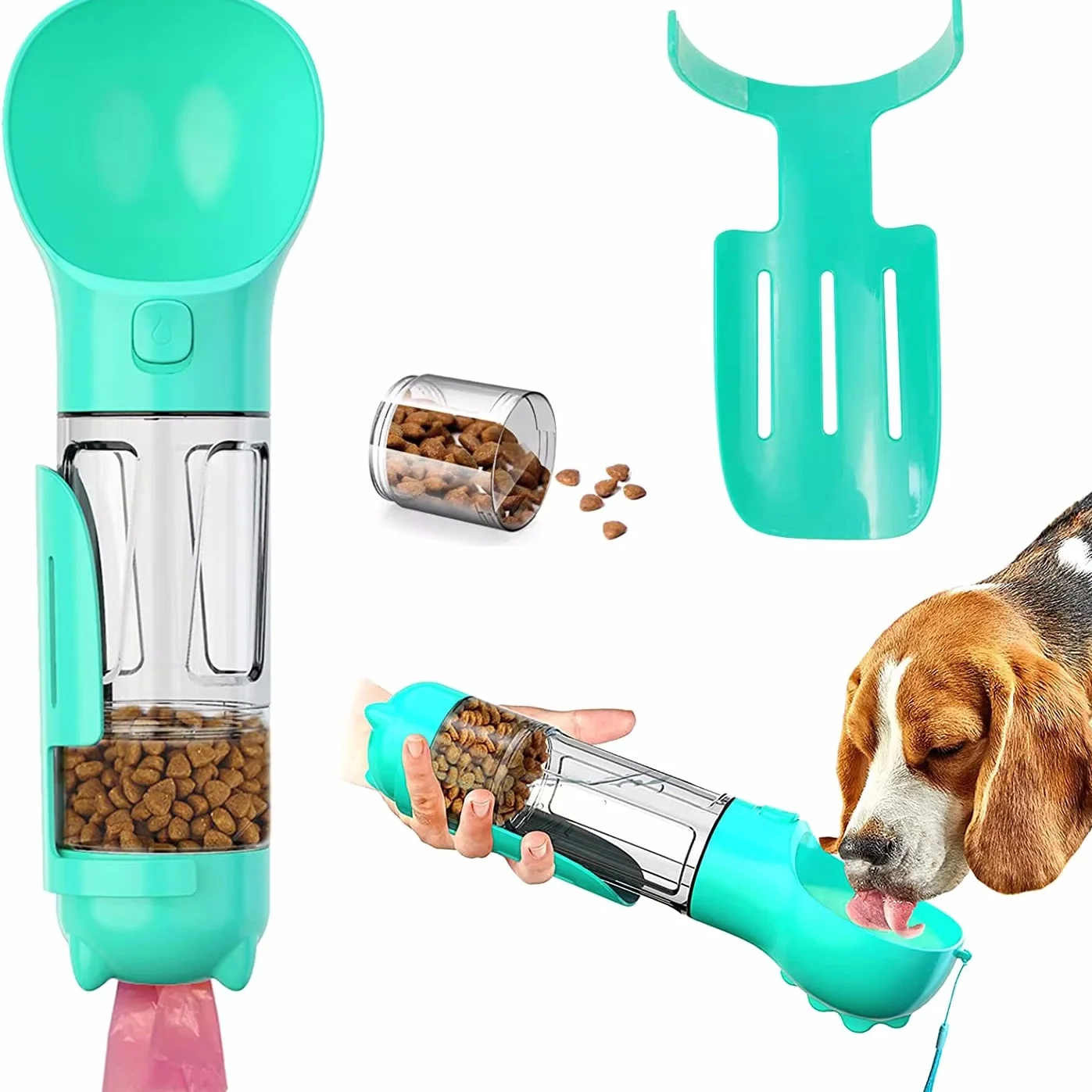 

300ml/500ml Dog Water Bottle 4 in 1 Portable Pet Water Bowl Dispenser with Dog Whistle, Pet Travel Water Cup with Food Container