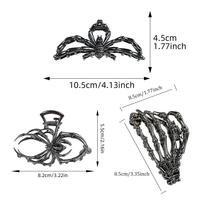 Novelty Halloween Gothic Ghost Hair Claws Alloy Spider Diamond Elegant Women Shark Hair Clip Cosplay Hair Catches Accessories