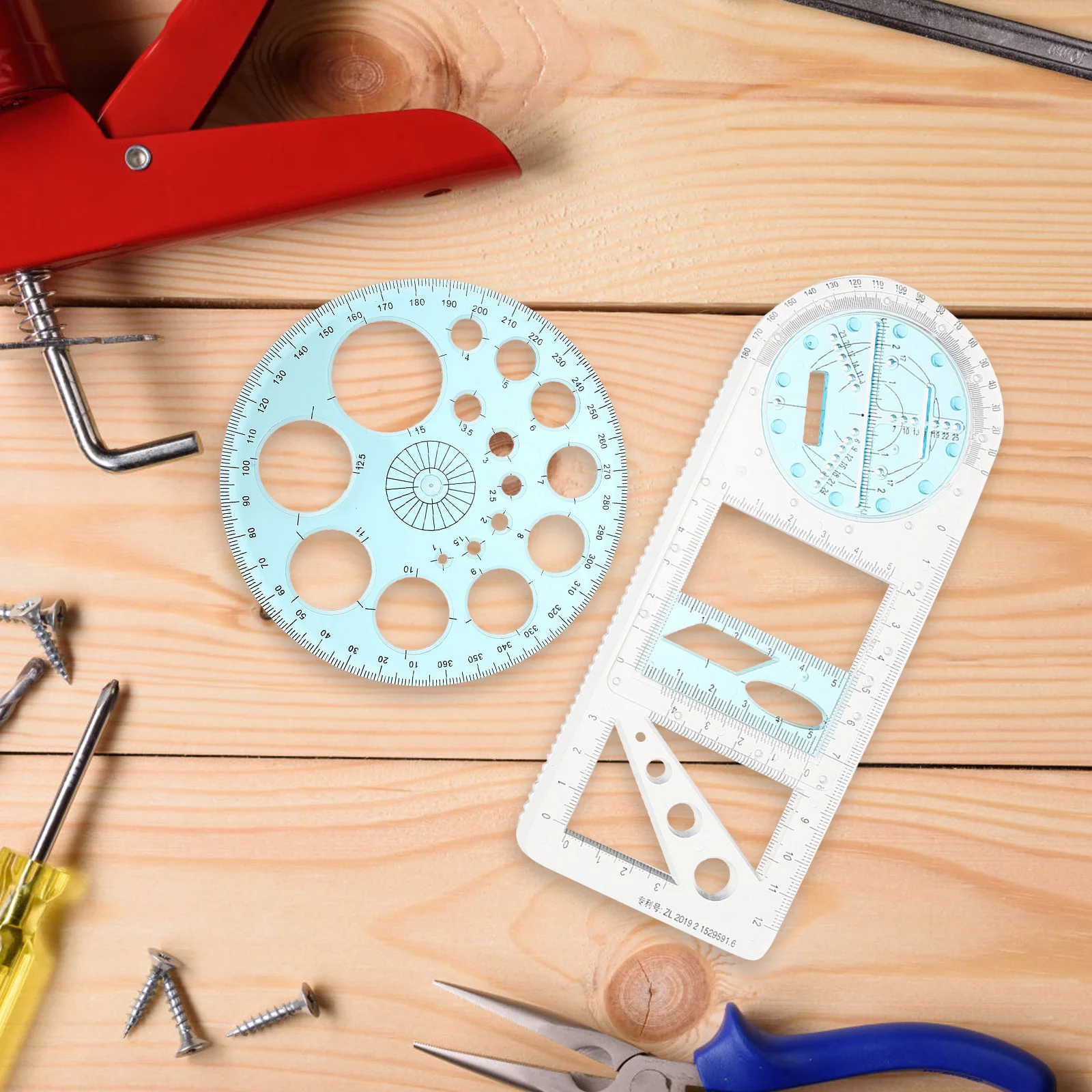 Règles de modèle de dessin, outils de conception géométrique en plastique, échelle de mesure pour étudiants artistes, fournitures d'ingénierie 2 pièces