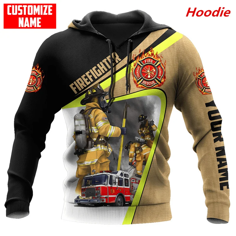 

Autumn Men's Fashion Hoodie Customize Name Brave Firefighter 3D Printed Zipper Hoodie Unisex Harajuku Street Casual Hoodie L0040