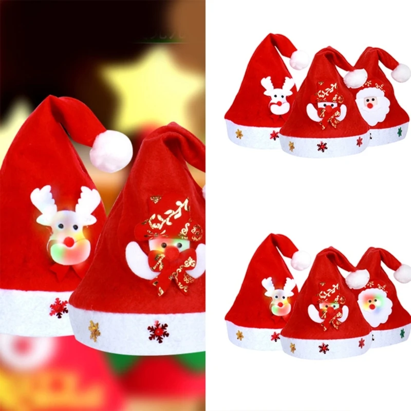 Christmas Decoration Felt Santa Hat Party Dress Up New Year Stage Props Bobble Cap Christmas Family Gathering Headwear