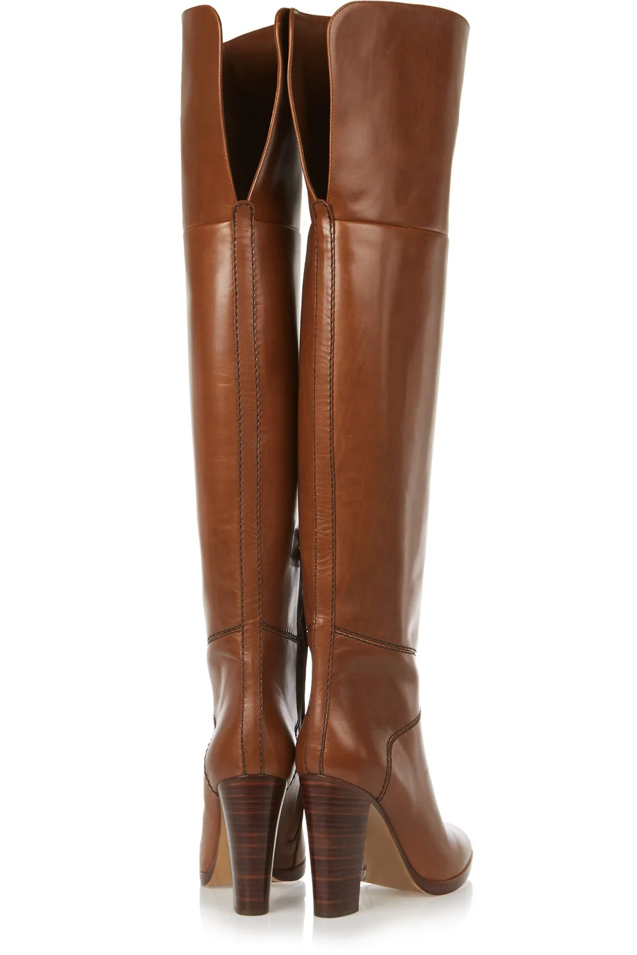 Abesire Brown Over The Knee Boots Matte Leather Chunky Heel Pointed Toe No Zip Tall Commuter Versatile Dress Shoes