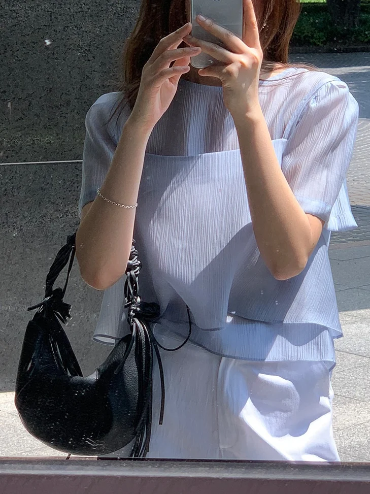 Unique femmes été 2025 coréen Sle transparent en mousseline de soie débardeur et sangle gilet deux pièces ensemble Super fée bulle Sve