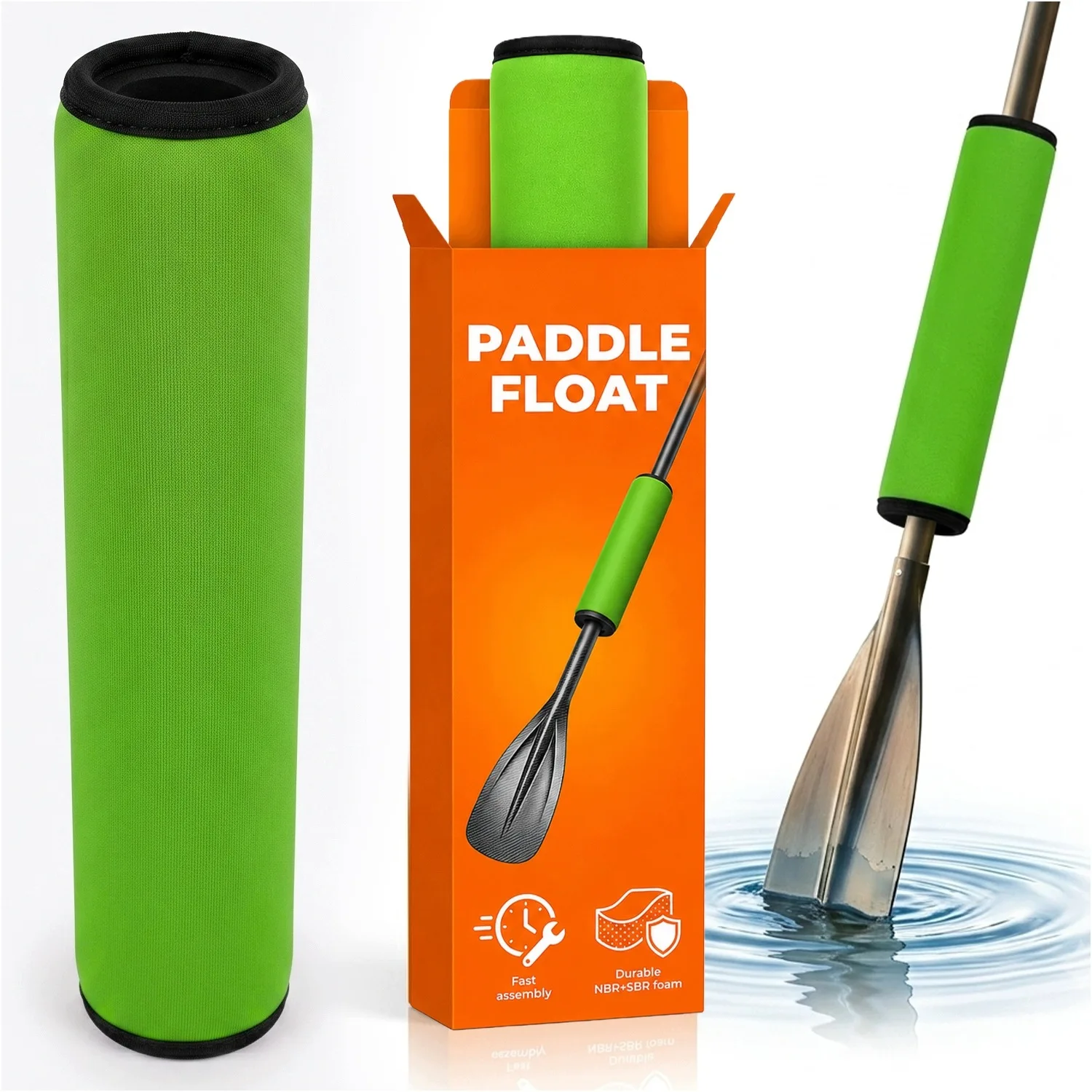 Flotteur de sécurité en mousse pour SUP 33 cm, vert, avec manchon de protection de flottabilité pour planche à pagaie, kayak, canoë, accessoire de paddleboard, en mousse NBR SBR, installation sans outils, haute visibilité, sécurité pour sports nautiques, protection anti-affouillage, aide à prévenir la perte de la pagaie au quotidien