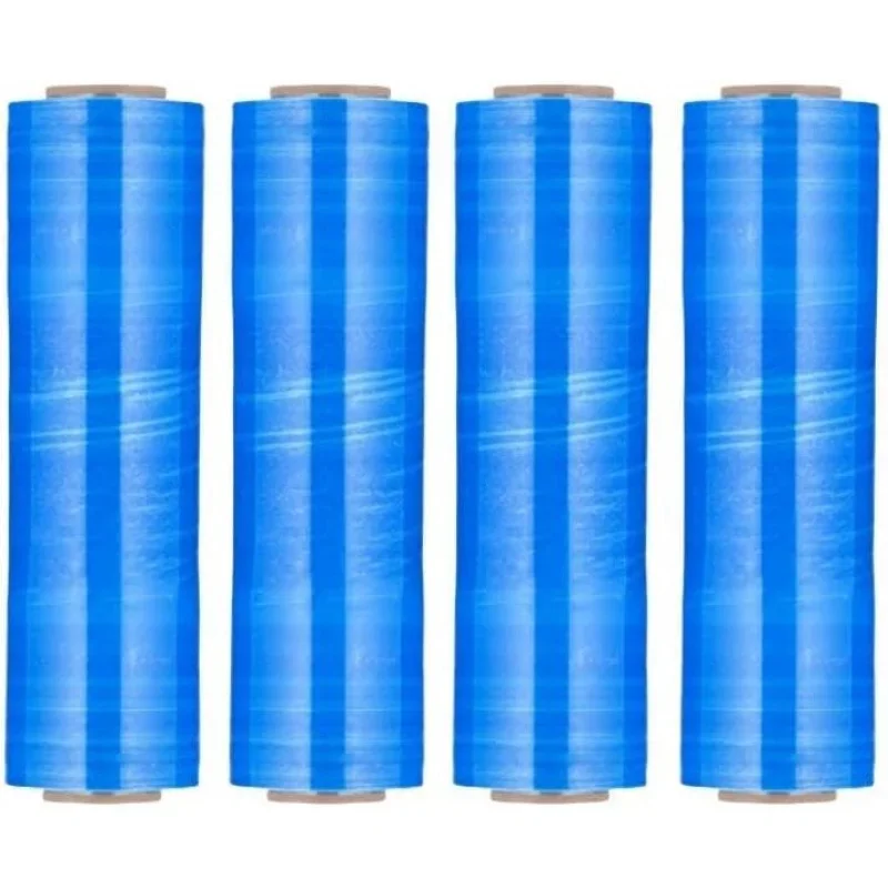 Blue Stretch Wrap, 4, 18 Inch x 1500 Feet, 80 Gauge, Tinted/Transparent Hand Stretch Film Rolls Packaging Moving Packin