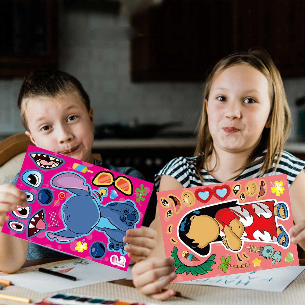 9/18 Vellen Disney Stitch Cartoon Puzzel Stickers Kinderen Maken Een Gezicht Doe-Het-Zelf Grappige Kinderen Monteren Puzzel Stickers Speelgoed Voor Gezelschapsspel