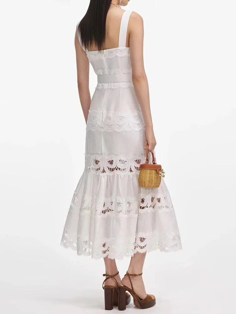 El vestido de cola de pez envuelto en el cuerpo de varias capas para mujer de verano 2025, con recorte de apliques, tirantes halter sexys y cintura ceñida