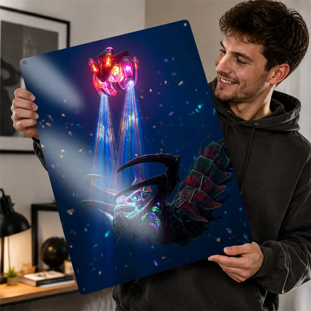 Subnautica Reaper Leviathan Textured Metal Poster Illustrated Wall Art For Gaming Room Customized Aluminum Sign Birthday Gift
