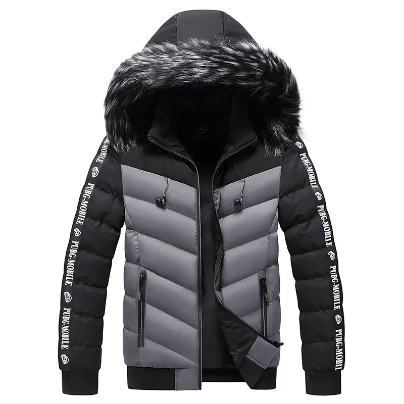 Chaqueta con cuello de piel para hombre, abrigo grueso y cálido de algodón, Parka de retales, rompevientos, M-5XL de invierno, 2024