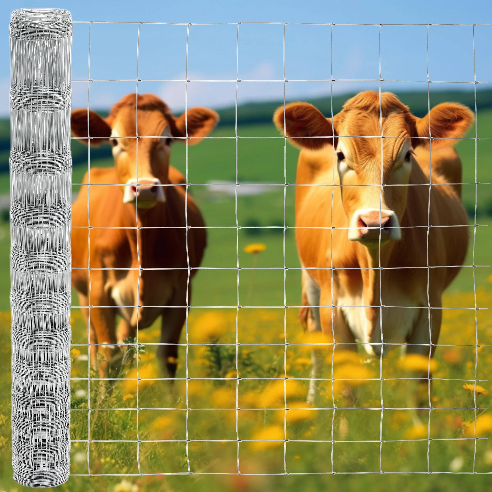 5 x 164 ft Galvanized Farm Fence, Advanced Weave Livestock Fencing, Long‑Lasting Secure Farm Enclosure for Agricultural Ranch & Pasture