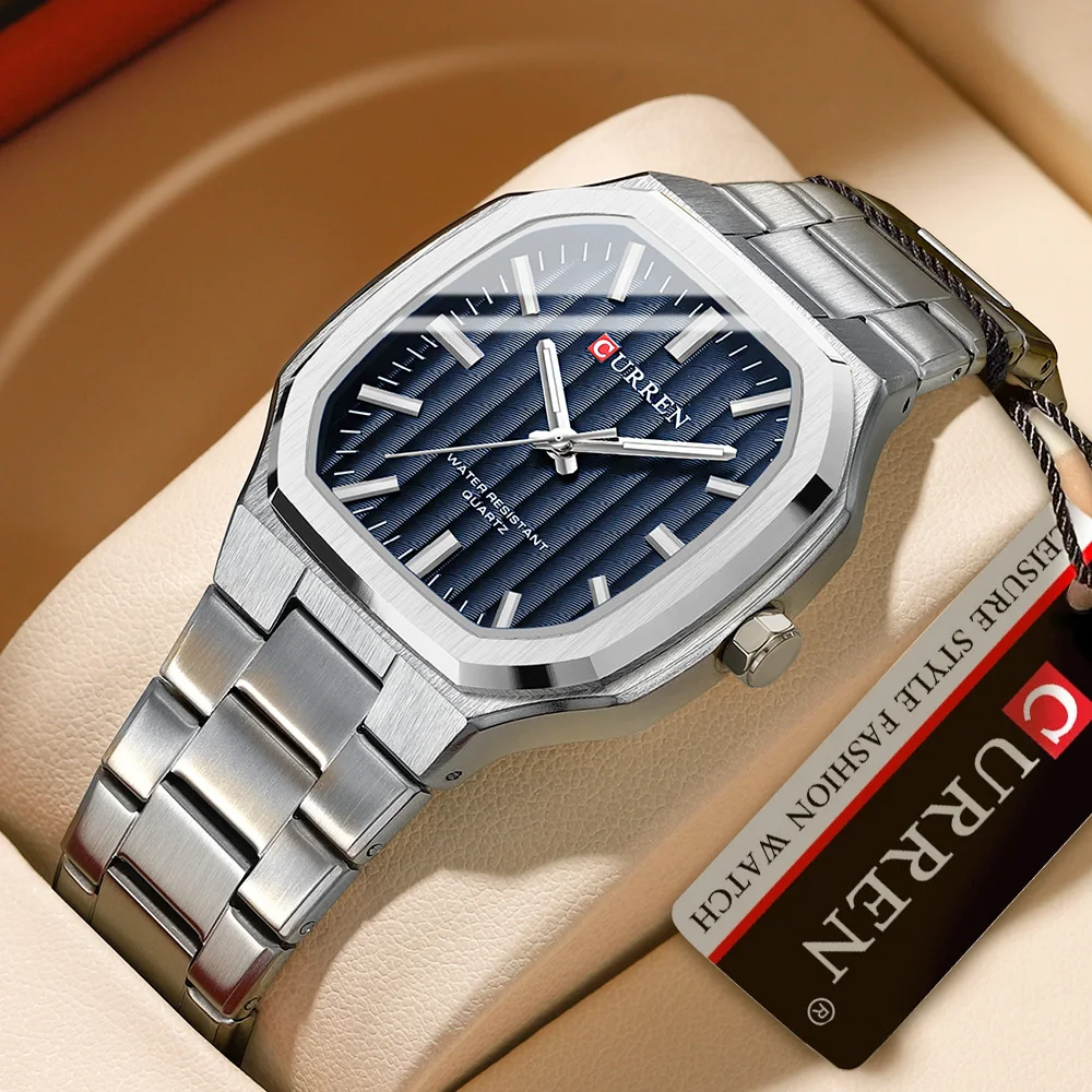 

CURREN Stainless steel Strap Quartz Sport Watches Polygon Alloy Case Analog Wrist Watch for Men Top Luxury Luminous Clock