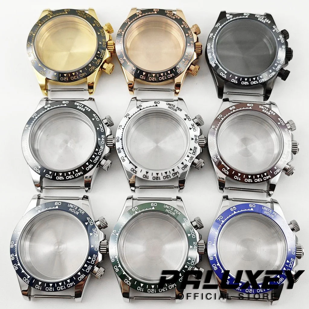 VK63 40mm Chronograph Indices Ceramic Bezel Sapphire Crystal Watch Case Accessories Watch Parts for VK63 VK63A Quartz Movement