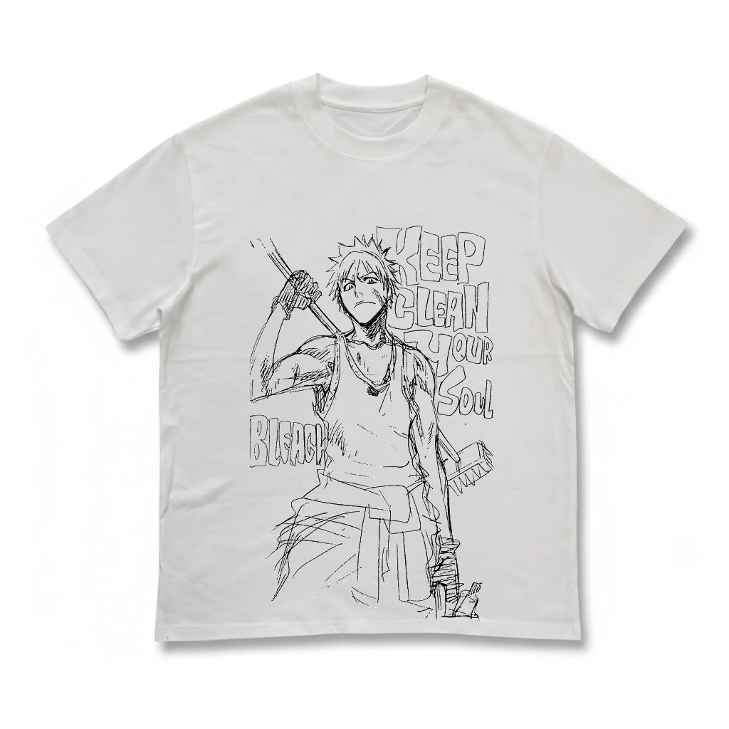 Y2k Anime Bleach Ichigo Kurosaki Graphic Cotton T-shirt Unisex Short Sleeve Fashion Brand Tee Luxury Casual Vintage Tees