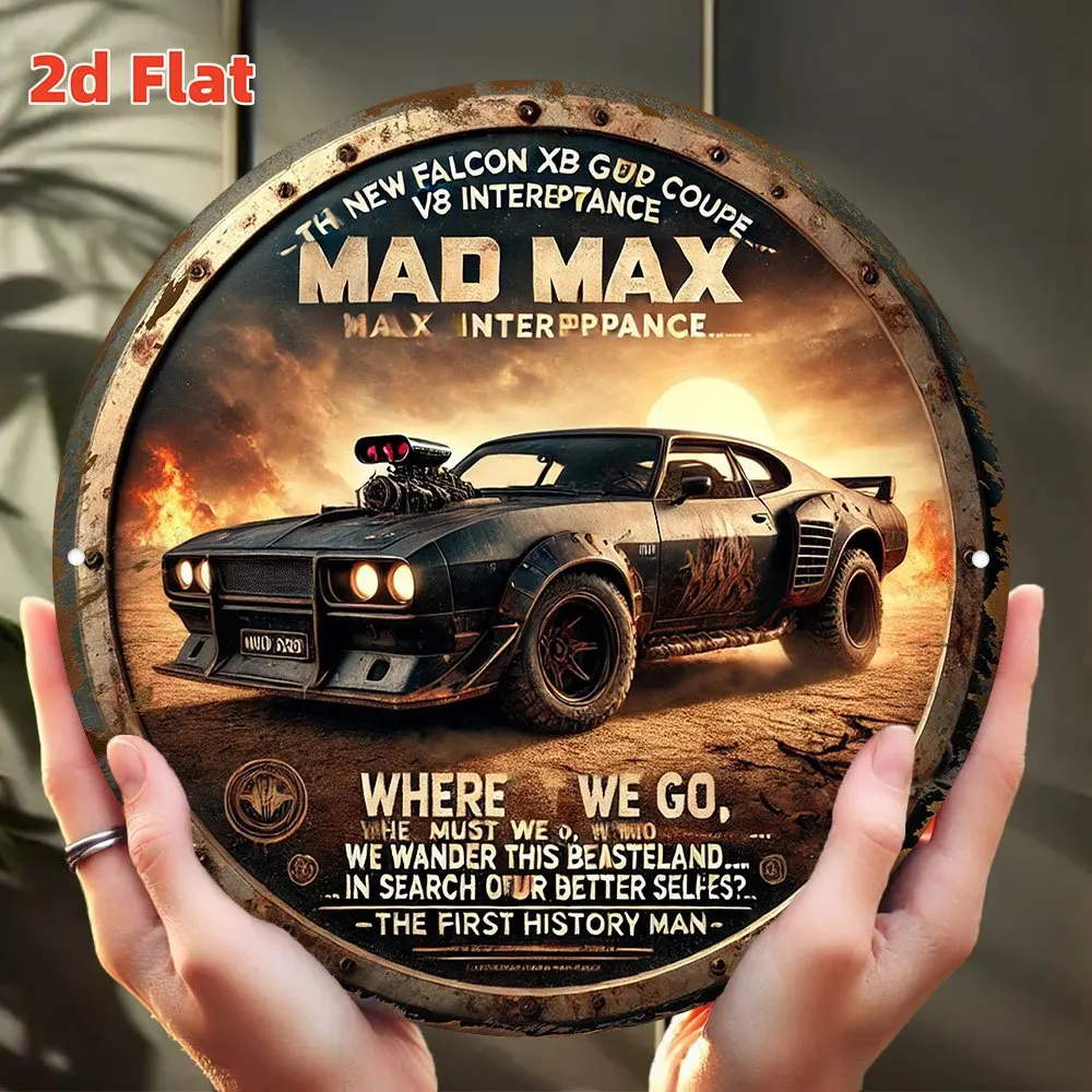 2D Flat, Mad Max: Fury Road Arte de pared de metal - Letrero redondo de aluminio de 20 cm con impresión impermeable HD, decoración de películas pos-apocalípticas
