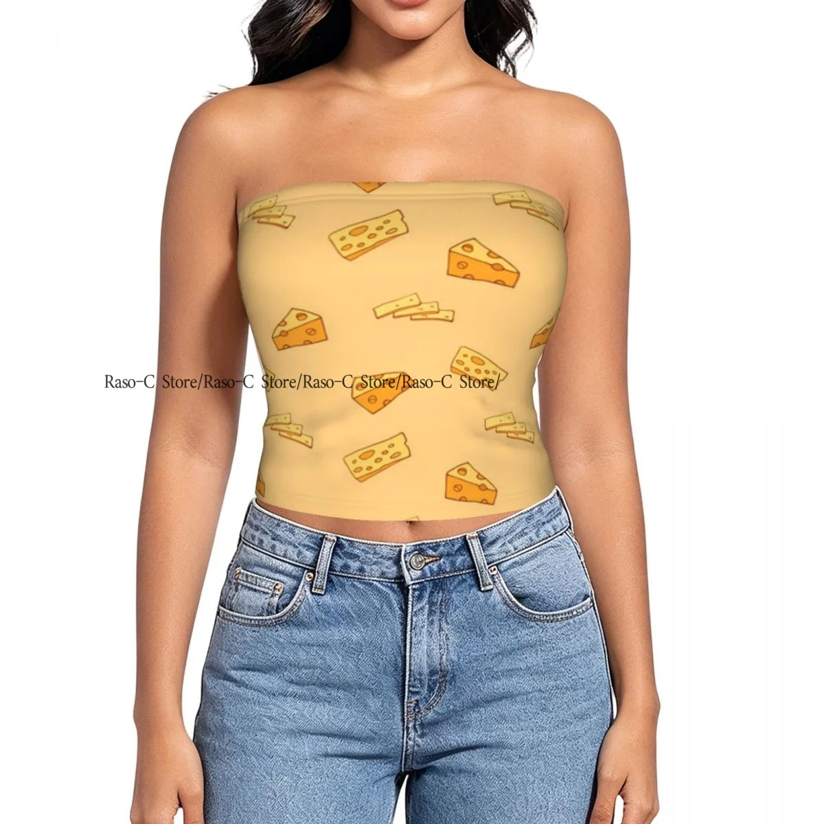 Strapless Sexy Tube Tops Summer Outfits Women Backless Shoulder Wrap Cheese Slice Background Female Crop Top