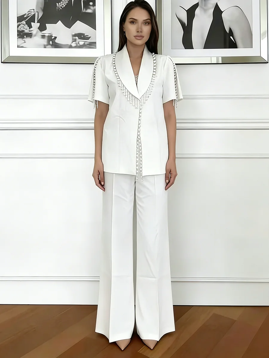 

Модный женский костюм BJTZ 2026: укороченный пиджак и брюки с широкими штанинами на высокой талии, комплект из 2 предметов