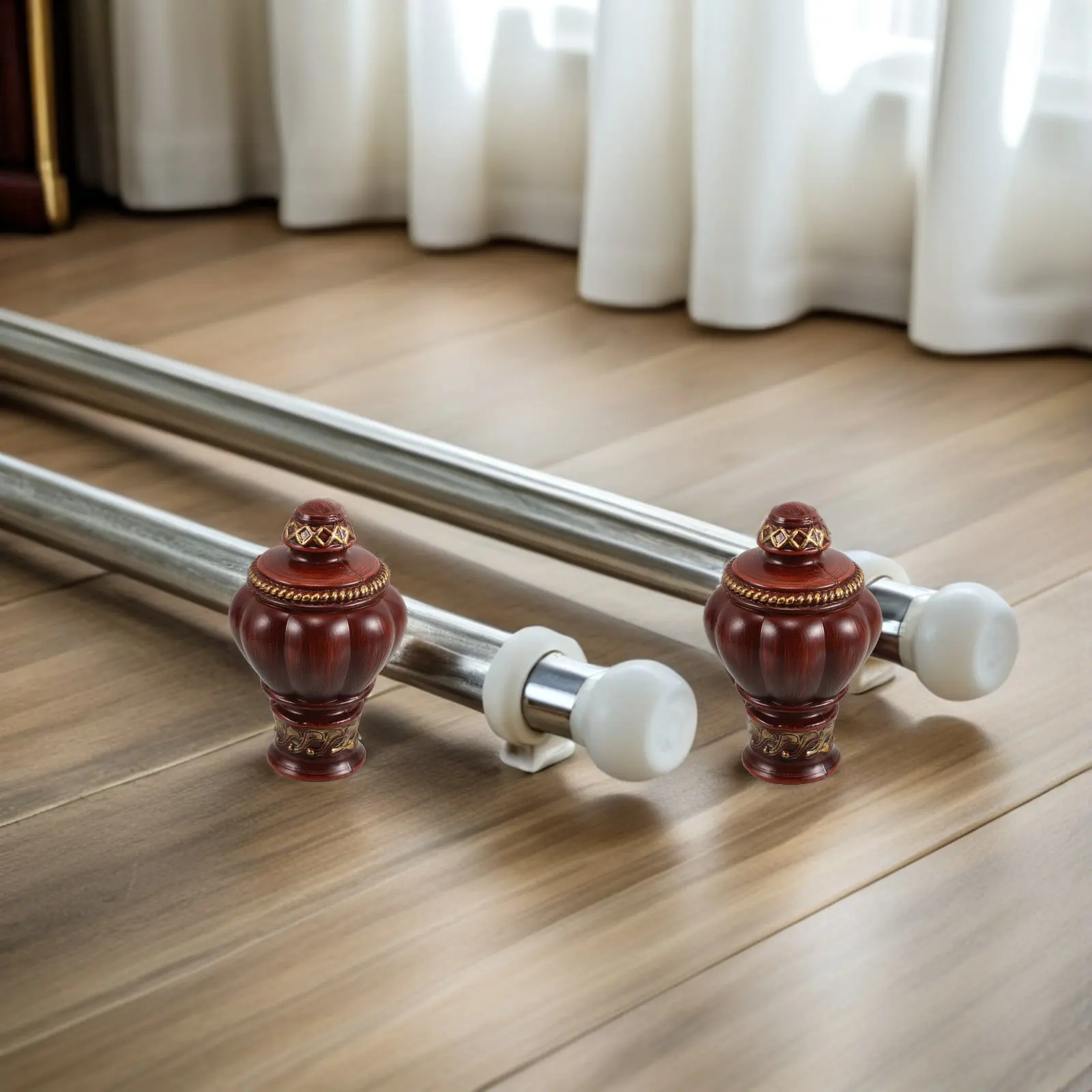 Vintage Wood Curtain Rod Finials – 2pcs Decorative Drapery End Caps for Bedroom, Kitchen, Farmhouse & Cafe Windows